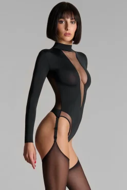 Maison Close Pure TentationBody string col V manches longues porte-jarretelles